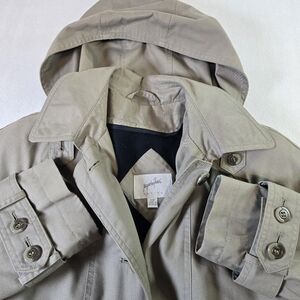 Vintage Jacqueline Ferrar Long Trench Coat Women's 12 Petite Lined Belted Hooded